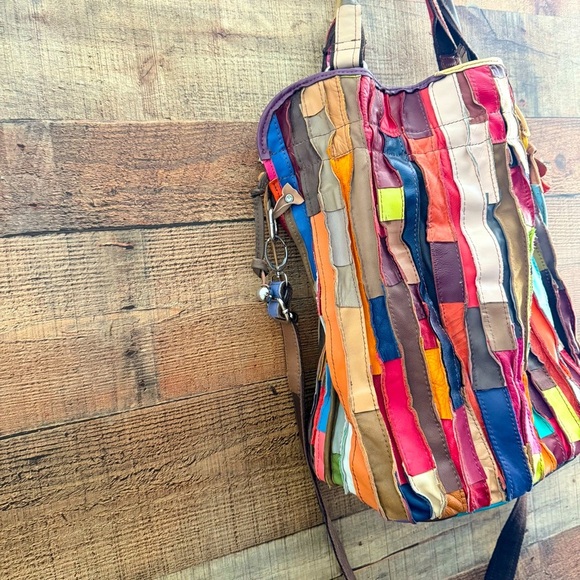 Graffity Paris Genuine Lambskin Leather Colorful Patchwork Tote/Crossbody Bag - Picture 6 of 13